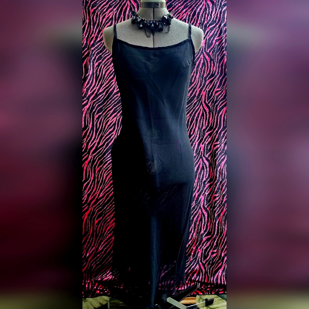Vintage 90s CDC Black Sheer Slip Dress Camisole Sz 6 Fairy Gothic Y2k 2000s Goth